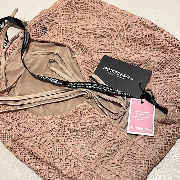 NWT PrettyLittleThing Halterneck Strappy Back Lace Mini Dress, Size 2 - Picture 12 of 16